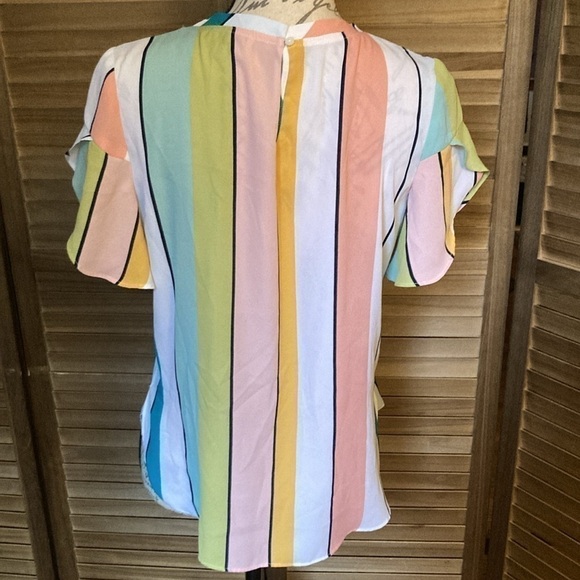 Loft small petite pretty colorful striped blouse shirt sleeves great condition - Picture 2 of 4